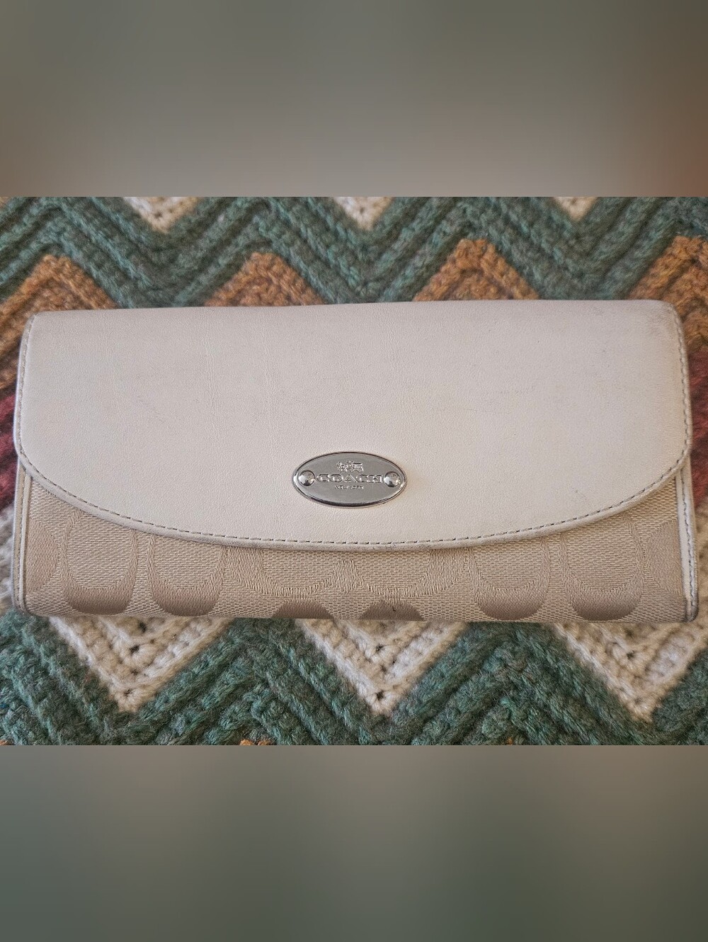 Coach signature canvas and cream leather flap envelope wallet. Vintage
